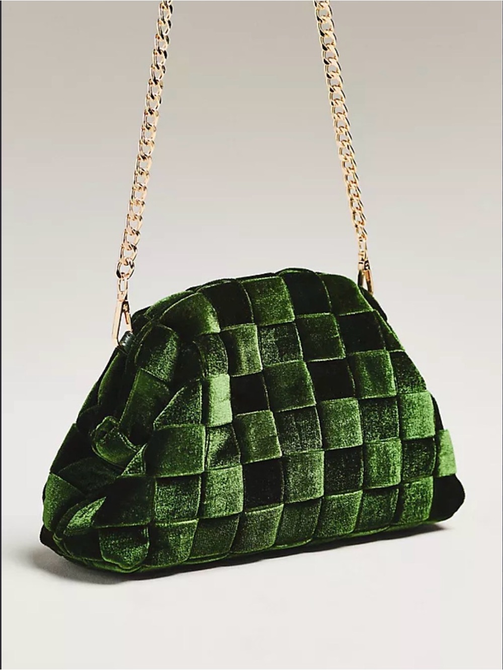 Anthropologie Green Velvet Woven Chain Crossbody Bag